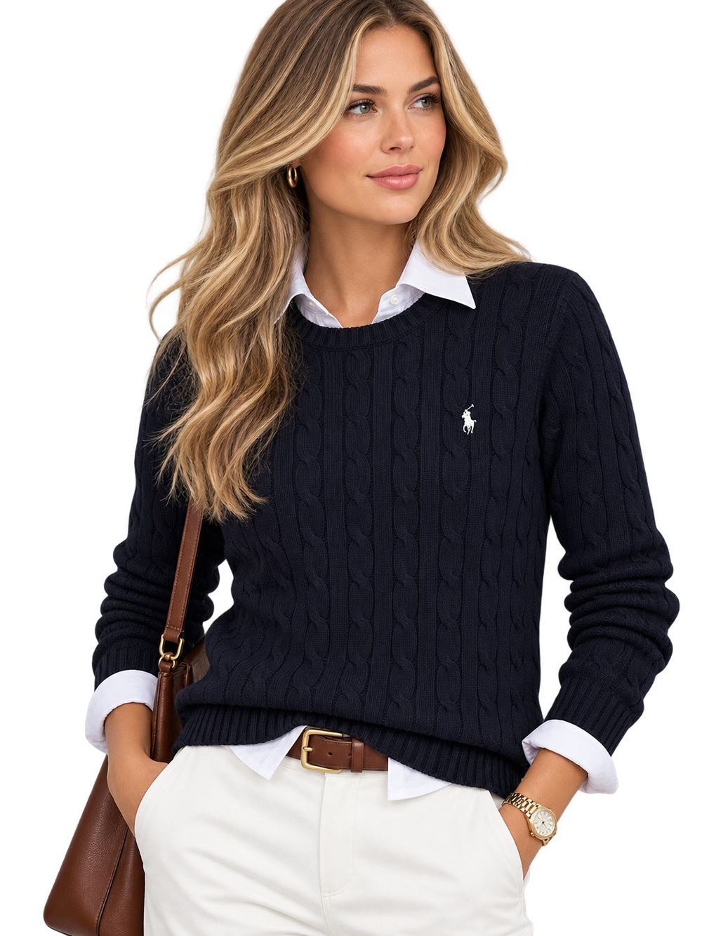 Ralph Lauren Black Old Money Preppy Cable-Knit Crewneck Sweater size XS